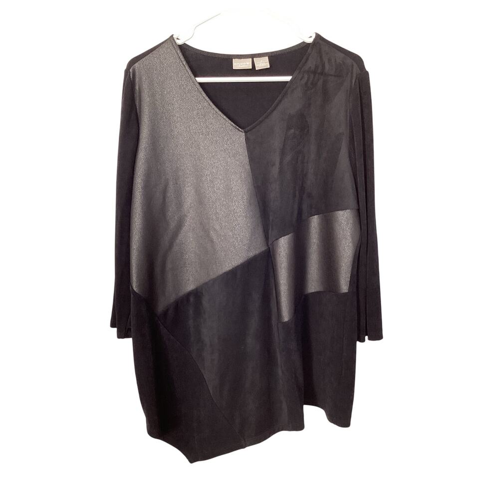 Chico's Women's Stretch Asymmetrical Tunic Blouse Shirt Top Black Size‎ 12/14